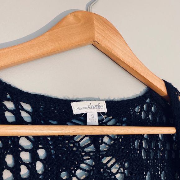 Knit Kimono | Cardigan Sweater Vest | Knit Kimono | Black | Tassels | Small - Picture 5 of 6